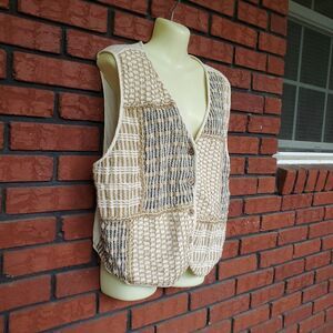 Vintage Tantrums Vest Womens 18/20 Linen Blend Beige Woven Patchwork 90s